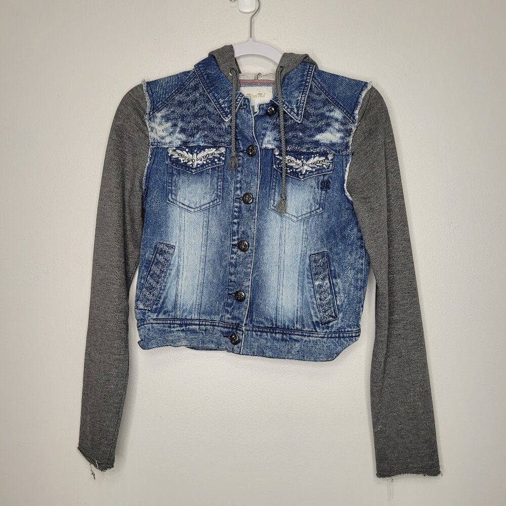 Miss Me grunge denim jacket sweatshirt hoodie jacket size small